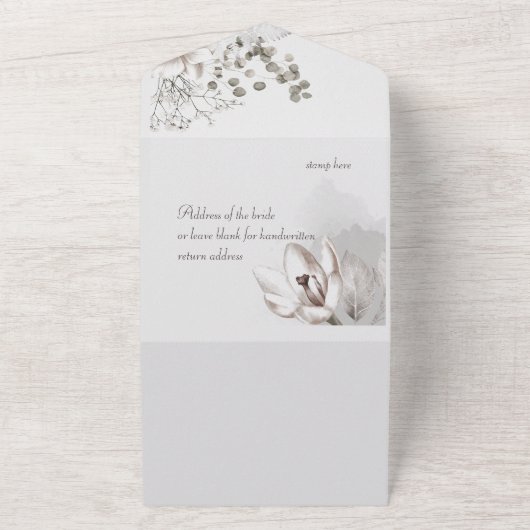 Invitation Tout En Un Fleurs d'aquarelle Sepia monochromes tout-en-un (Dehors)