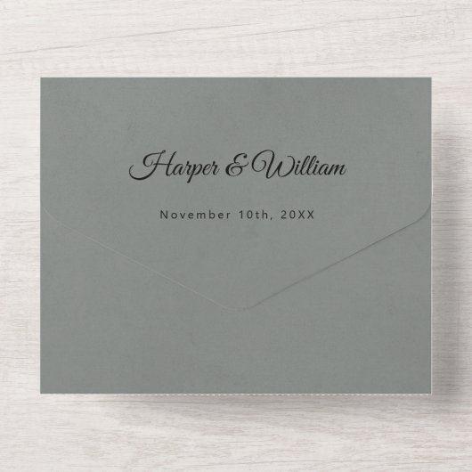 Invitation Tout En Un fleurs d'art blanc sur arrière - plan sage mariage (Verso)