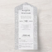 Invitation Tout En Un fleurs d'art blanc sur mariage gris clair (À l'intérieur)