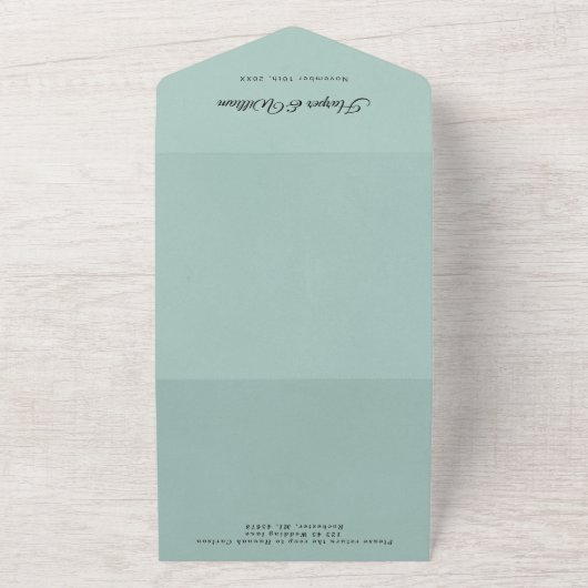 Invitation Tout En Un fleurs d'art blanc sur mariage turquoise (Dehors)