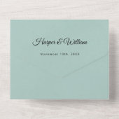 Invitation Tout En Un fleurs d'art blanc sur mariage turquoise (Verso)
