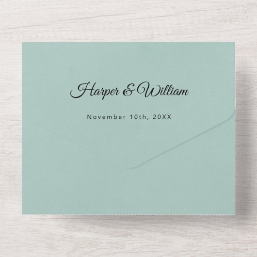 Invitation Tout En Un fleurs d'art blanc sur mariage turquoise (Verso)