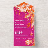 Invitation Tout En Un Fleurs d'art orangé et rose mariage (À l'intérieur)