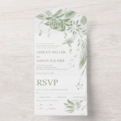Invitation Tout En Un Fleurs d'art vert Sage et blanc mariage (À l'intérieur)