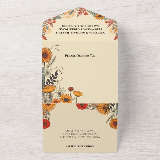Invitation Tout En Un Fleurs d'automne Mariage de automne (Dehors)