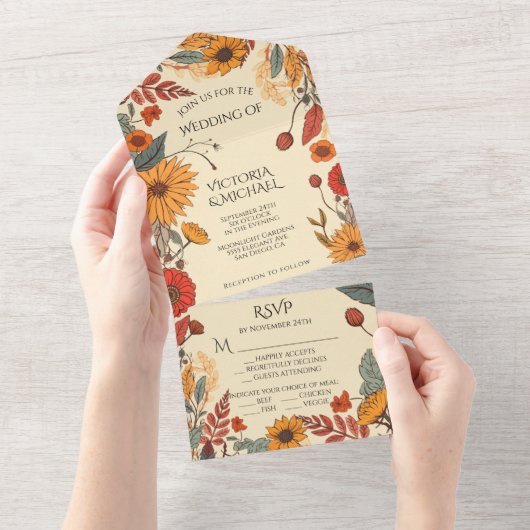 Invitation Tout En Un Fleurs d'automne Mariage de automne (Déchirure)