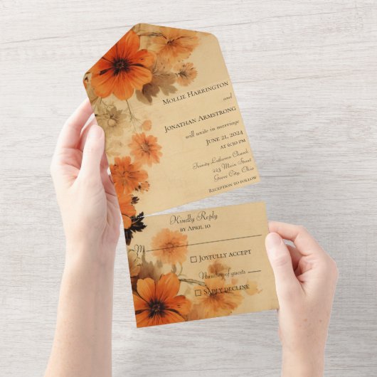 Invitation Tout En Un Fleurs d'automne rustiques (Déchirure)