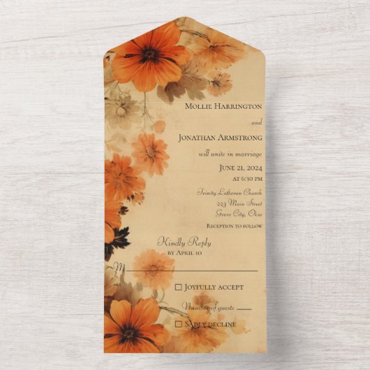 Invitation Tout En Un Fleurs d'automne rustiques (À l'intérieur)