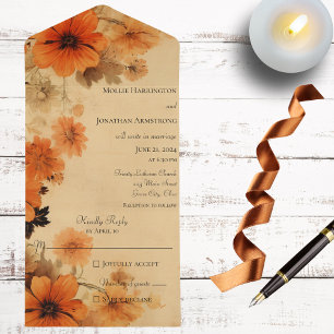 Invitation Tout En Un Fleurs d'automne rustiques