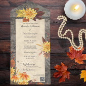 Invitation Tout En Un Fleurs d'automne rustiques sur bois avec code QR