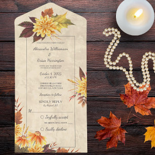 Invitation Tout En Un Fleurs d'automne sur papier vintage
