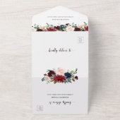 Invitation Tout En Un Fleurs de Bourgogne Feuillage Mariage avec RSVP (Dehors)