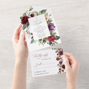 Invitation Tout En Un Fleurs de Bourgogne, Fleurs Roses, Baptême Floral