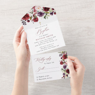 Invitation Tout En Un Fleurs de Bourgogne, Fleurs roses, Baptême floral