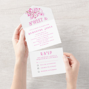 Invitation Tout En Un Fleurs de cerise Douce 16 Floral Seize Sakura