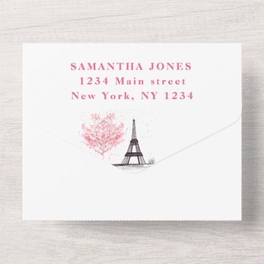 Invitation Tout En Un Fleurs de cerise Douce 16 Paris Seteen Sakura (Verso)