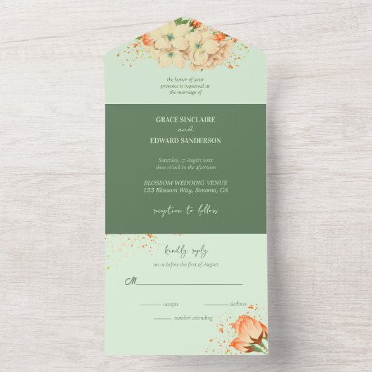 Invitation Tout En Un Fleurs de cerisiers roses, Mariage tous en un (À l'intérieur)