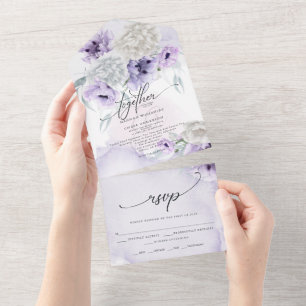 Invitation Tout En Un Fleurs de Dahlia au Coquelicot Lilas Élégant Rusti