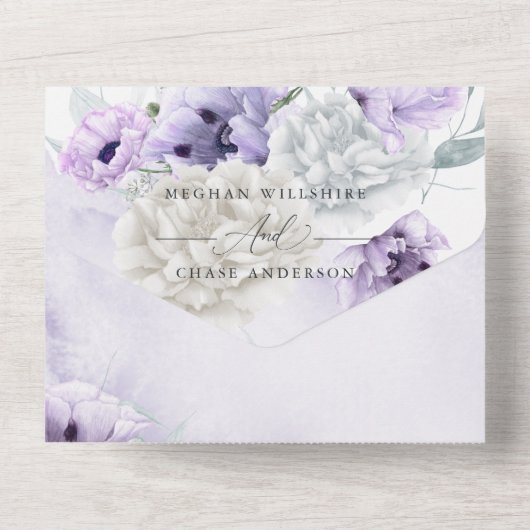 Invitation Tout En Un Fleurs de Dahlia Lilas Poppy Élégance Rustique (Verso)