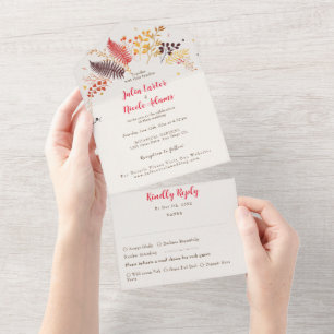 Invitation Tout En Un Fleurs de forêt sauvage Mariage de feuillage de ch