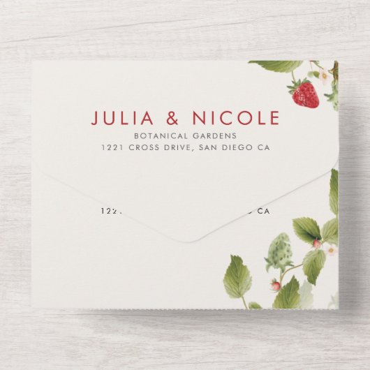 Invitation Tout En Un Fleurs de fraises rouges sucrées Mariage (Verso)