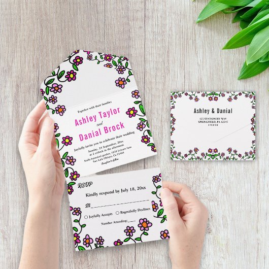 Invitation Tout En Un Fleurs de Jardin Botanique délicates Mariage Flora