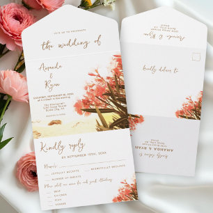 Invitation Tout En Un Fleurs de Laurier-Rose Orange Mariage Tropical sur