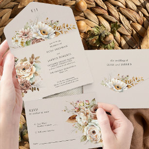 Invitation Tout En Un Fleurs de mariage florales rustiques d'automne de