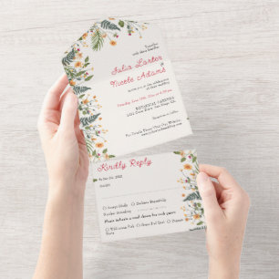 Invitation Tout En Un Fleurs de mariage jonquilles pâquerette pivoine bo