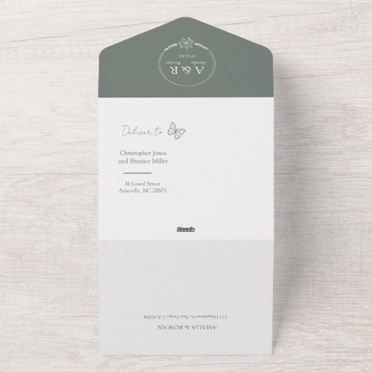 Invitation Tout En Un Fleurs de prairie Sirocco Mariage vert RSVP (Dehors)