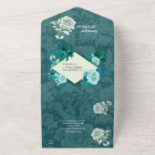 Invitation Tout En Un Fleurs de rose blanche sur papier motif vert (Dehors)