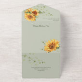 Invitation Tout En Un Fleurs de soleil aquarelle sur Sage Green avec cod (Dehors)