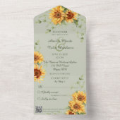 Invitation Tout En Un Fleurs de soleil aquarelle sur Sage Green avec cod (À l'intérieur)