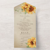 Invitation Tout En Un Fleurs de soleil d'aquarelle sur parchemin défraîc (À l'intérieur)