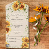 Invitation Tout En Un Fleurs de soleil rustiques avec code QR