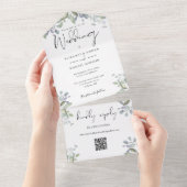 Invitation Tout En Un Fleurs de verdure Écriture élégante Code QR Mariag (Déchirure)