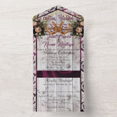 Invitation Tout En Un Fleurs, Dentelles et fer à cheval, Ruban violet (À l'intérieur)