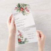 Invitation Tout En Un Fleurs d'hiver élégantes, baies et pins (Déchirure)