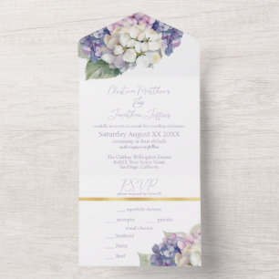Invitation Tout En Un Fleurs d'hortensia violettes et blanches