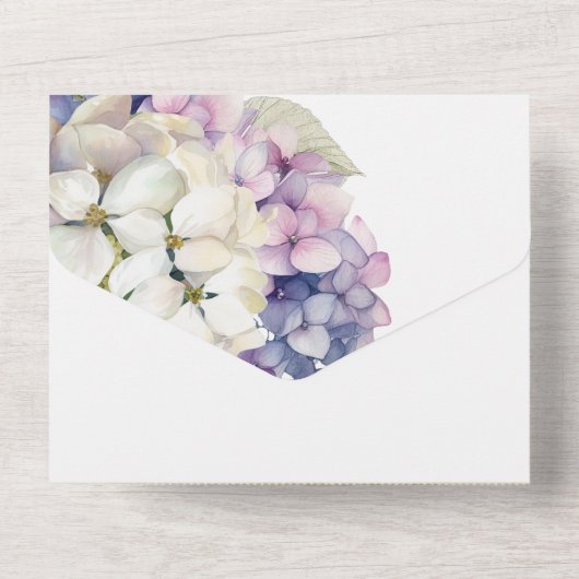 Invitation Tout En Un Fleurs d'hydrangée violette et blanche (Verso)