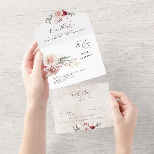 Invitation Tout En Un Fleurs d'ombre Terre Élégant Mariage Boho (Déchirure)