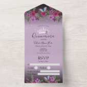 Invitation Tout En Un Fleurs et papillon Quinceanera violet tout en (À l'intérieur)