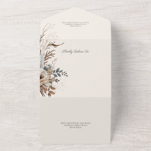 Invitation Tout En Un Fleurs et plumes neutres de Bohême (Dehors)