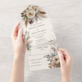 Invitation Tout En Un Fleurs et plumes neutres de Bohême (Déchirure)