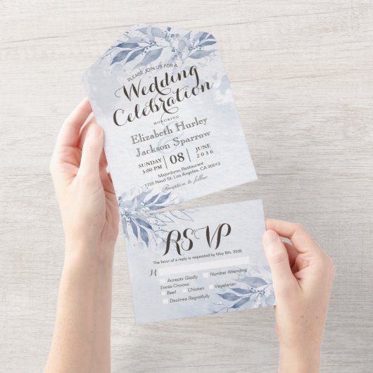 Invitation Tout En Un Fleurs Feuilles d'aquarelle Mariage botanique RSVP (Déchirure)