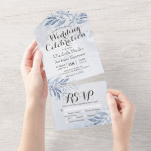 Invitation Tout En Un Fleurs Feuilles d'aquarelle Mariage botanique RSVP