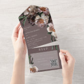 Invitation Tout En Un Fleurs foncées modernes Code QR Brown (Déchirure)