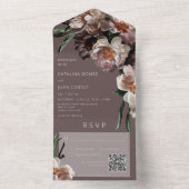 Invitation Tout En Un Fleurs foncées modernes Code QR Brown (À l'intérieur)