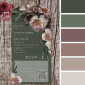 Invitation Tout En Un Fleurs foncées modernes Code QR vert