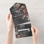 Invitation Tout En Un Fleurs gothiques Moody Noir & Dîner Mist Personnal<br><div class="desc">DISPONIBLE AVEC CODE QR, OU AVEC OU SANS OPTIONS DE DÎNER. Découvrez l'élégance de votre romance gothique avec nos excellentes invitations de mariage. Ornée de vapeurs solennelles de fleurs fanées contre un arrière - plan noir doux, chaque invitation est enveloppée dans un délicat voile de brume, donnant le ton parfait...</div>